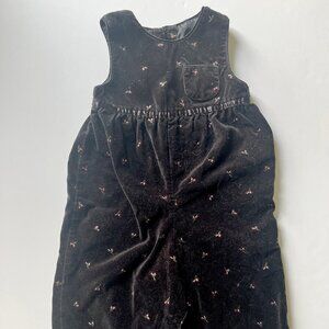 Vintage Baby Oshkosh Velour Black and Pink Floral Onesie